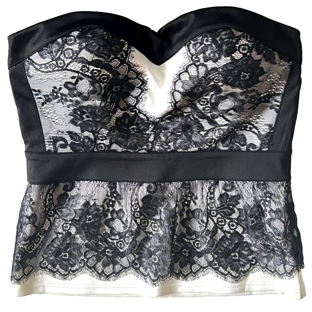 Vintage Body Central Bustier L Black Lace white satin Y2K